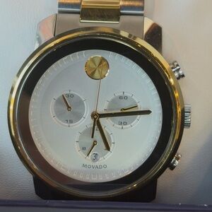 Movado Men's White and Gold Dial Chronograph Watch